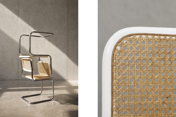 Image 1 of Chaises vintage italiennes modernes du milieu du siècle, en bois blanc et osier français, lot de 2
