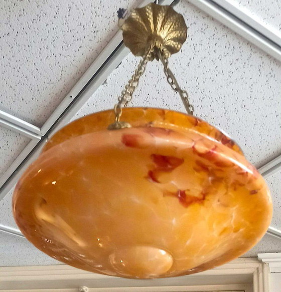 Art Deco Pendant Lamp Clichy Opaline Glass 42 cm Diameter – Brass (photo 4 of 9)