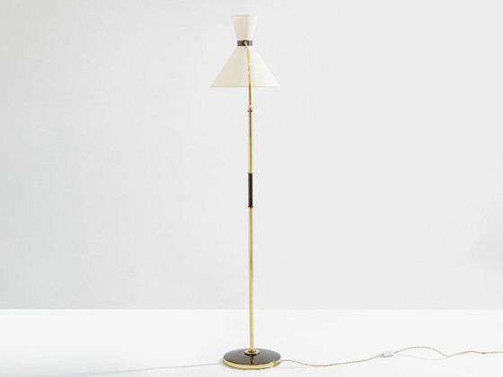 Image 1 of Maison Lunel Diabolo Messing-Stehlampe aus Rotguss, 1950er Jahre