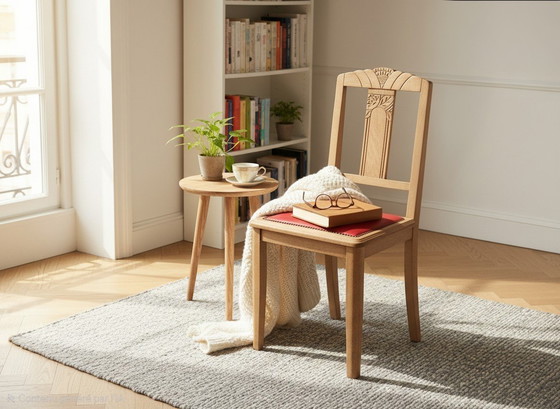 Image 1 of Set of 4 chairs - Solid oak - Art Deco style - 1940s