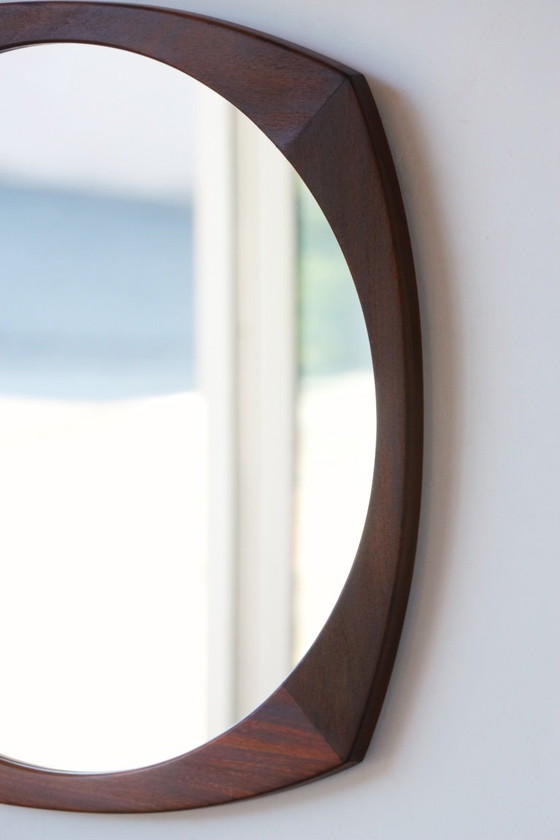 Image 1 of Vintage Round Mirror in Solid Teak - Scandinavian Design 1960
