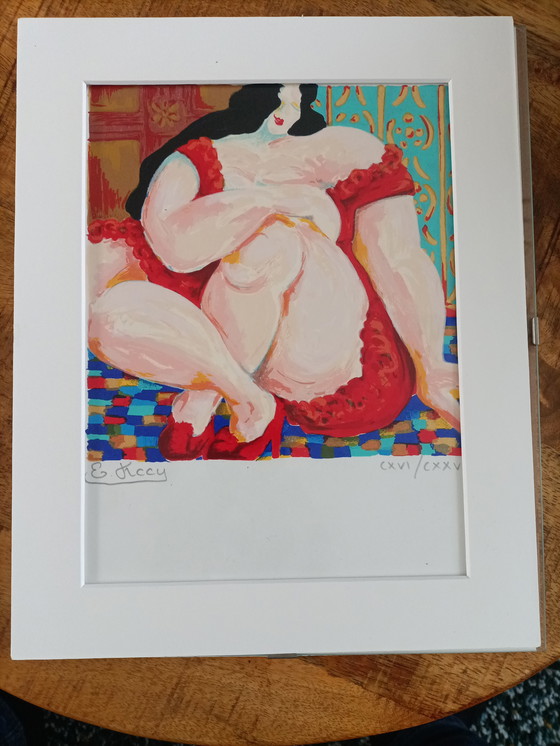 Image 1 of Engelien Kooij – “Sitting woman in red” – original signed silkscreen (116/125)