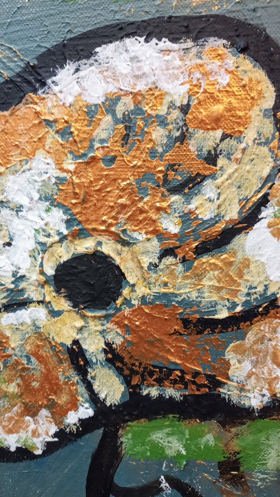 Image 1 of T.van Steenbergen Happy Golden Flowers 70 x 109 cm