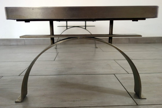 Image 1 of Tavolino Jean Gregorieff per Roche Bobois in ceramica e acciaio spazzolato 60 70