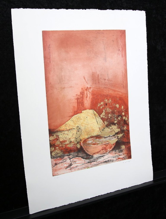 Image 1 of Bottet, Nicole - La Lettre - Eau-forte en couleurs - retravaillée à l'or - signée à la main