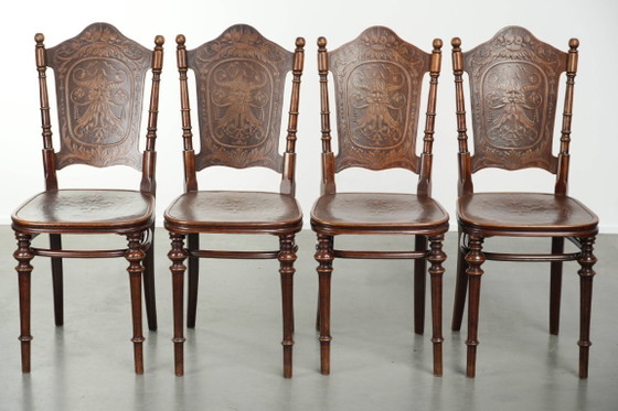 4x Antique bistro chairs from the late 18th century with bentwood in Art Nouveau style with remarkable detail (photo 3 of 14)