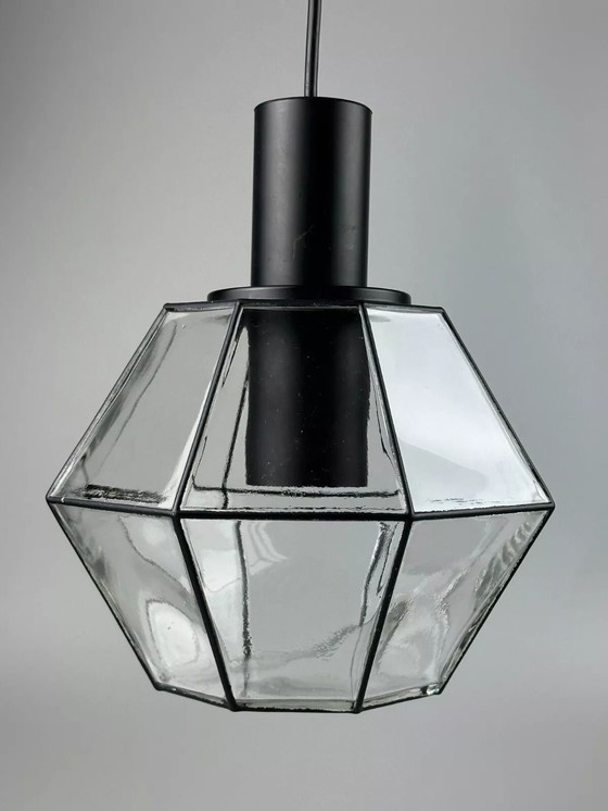 Image 1 of 60s 70s hanging lamp ceiling lamp by Limburg Leuchten Germany glass metal