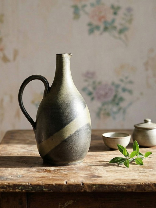 Vintage 1960s-1970s glazed stoneware pear-shaped pitcher/jug