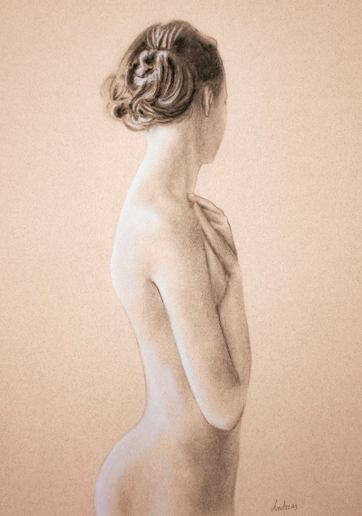 Hand-painted pastel drawing of a female nude. Nude drawing. Nude painting. New.