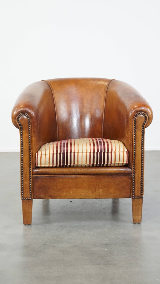 Fauteuil club vintage en cuir de mouton