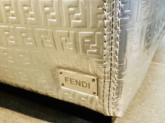 Image 1 of 2x Fendi Casa ottoman hocker kruk silver printed FF- leder