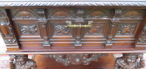Unique Carved Vintage Cabinet with Carving and Beautiful Figures 1 Large Deep Drawer Very Good Condition (photo 10 of 11)