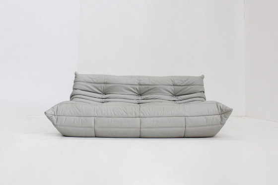 Image 1 of Vintage Togo Ligne Roset 3 seater sofa gray leather by Michel Ducaroy
