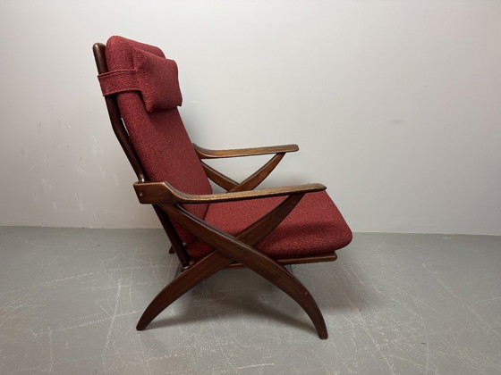 Image 1 of Mid-Century High Quality Teak Lounge Chair with Burgundy Red Fabric Upholstery Attributed to Topform, The Netherlands, 1960s.