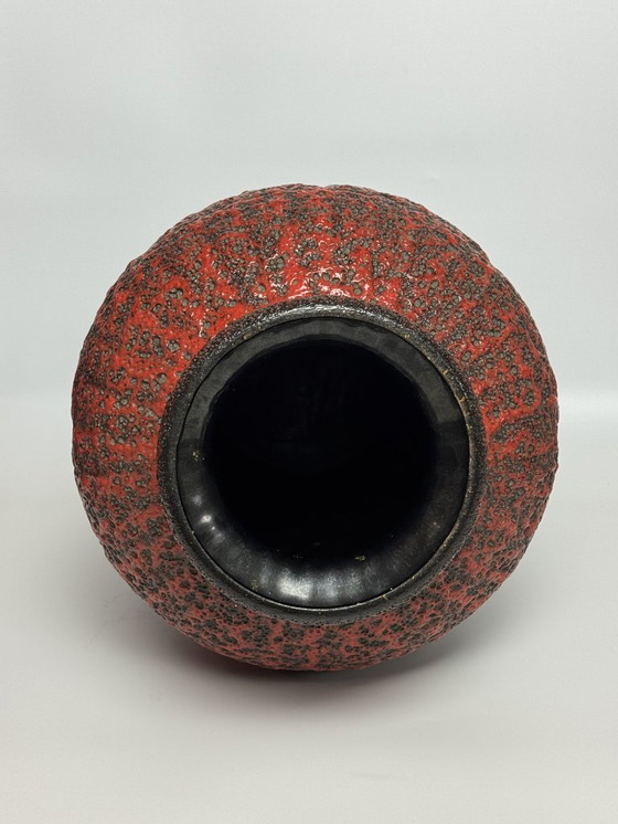Image 1 of Extra Large Mid-Century Design Ceramic Black Fat Lava Vase with Red High Gloss Enamel by ES Keramik, West Germany 1960s.