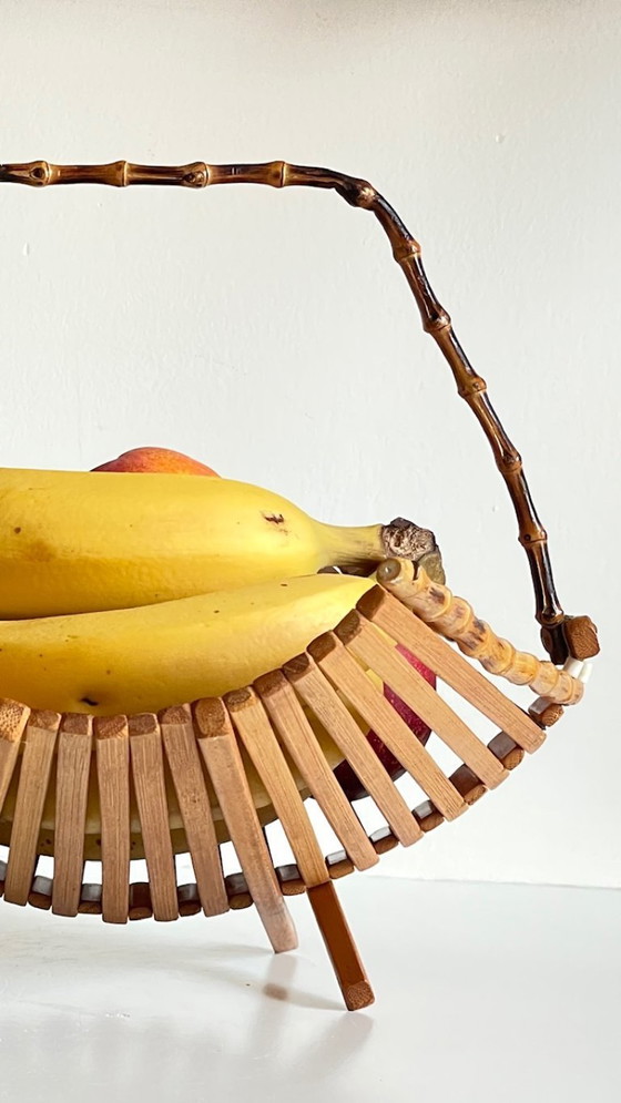 Image 1 of Vintage Wooden and Bamboo Fruit Bowl