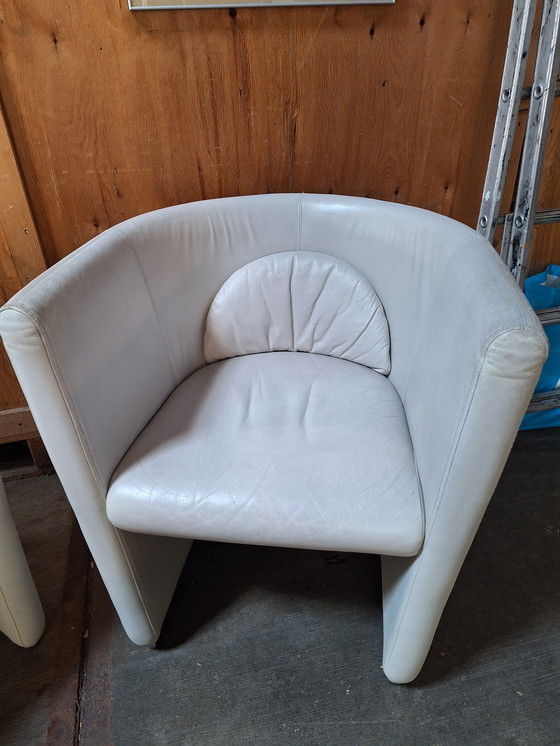Image 1 of 2 Gray White Leather Club Chairs With Matching Footstool