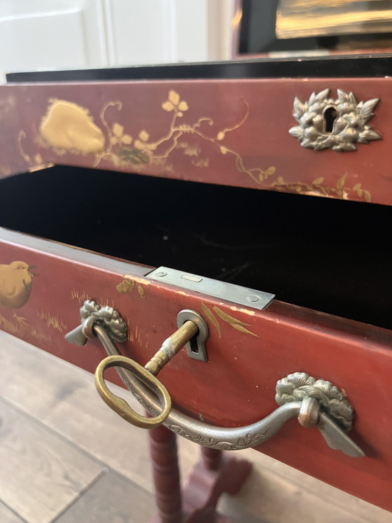 Antique Asian Side Table Red Lacquer Chinoiserie Decorations – Wood (photo 12 of 15)
