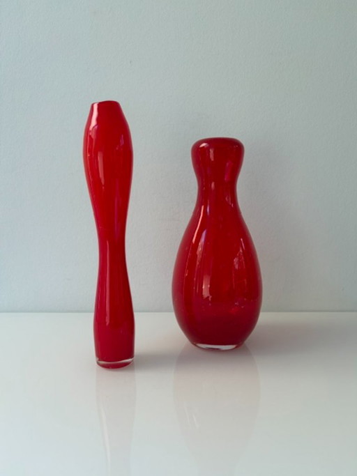 Set of 2 Red Glass Vases – Italian Glass Art