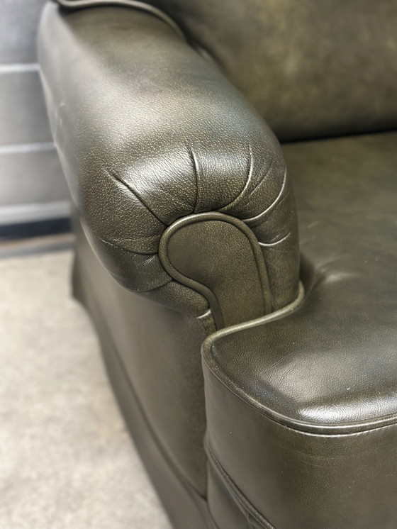 Image 1 of Sofá de 3 plazas de cuero verde musgo DEM Furniture Factory