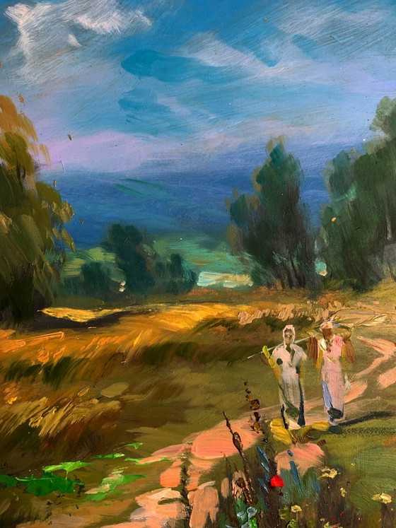 Image 1 of Original Oil Painting Summer Nature Landscape A light breeze on a flower field
