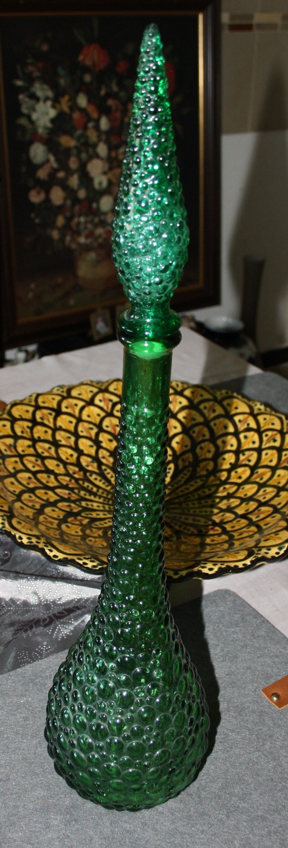 Image 1 of Vintage Hobnail Genie karaf / fles - Rossini 1960 - Groen