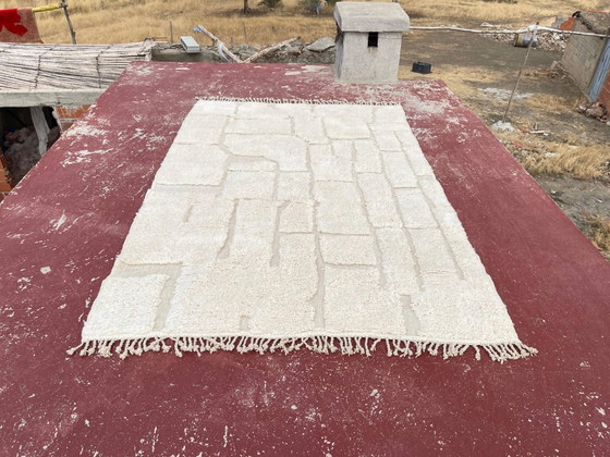 Alfombra bereber marroquí en crudo 300x200 cm – patrón geométrico en relieve – Lana, Algodón, Bohemian (photo 3 of 10)