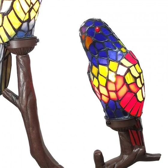 Lampada da tavolo doppia Tiffany Parrot, Lampade da tavolo, Cristallo, Vetro, Blu, Vintage (foto 3 di 5)