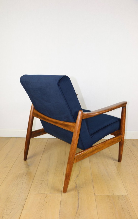 Image 1 of GFM-64 armchair, design by Edmund Homa from the 70s, navy blue - dark wood