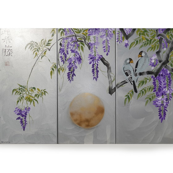 Image 1 of Japanese Wisteria J221 - Silver Painting XXL Triptych