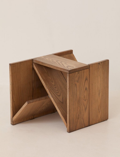 Tavolino/portariviste in olmo massello di Alain Ladroit per Maison Regain, vintage, circa 1980