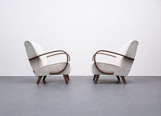 Image 1 of Set Of Two 1930 Jindrich Halabala Bentwood Armchairs In Premium Ivory Boucle