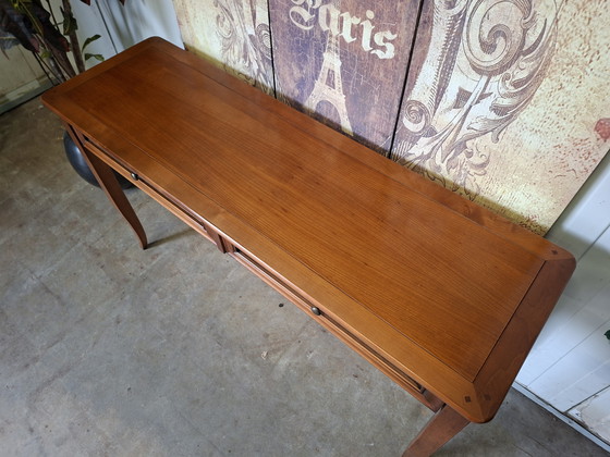 Image 1 of Mesa auxiliar clásica de madera de cerezo, mesa de pared, consola, dimensiones: 130x40cm y 74cm de alto.