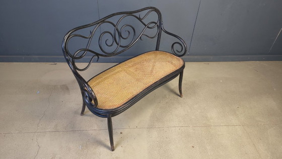 Image 1 of Jugendstil-Sofa Nr. 2 aus gebogenem Holz und Rohrgeflecht von den Gebrüdern Thonet, Österreich, 1900er Jahre