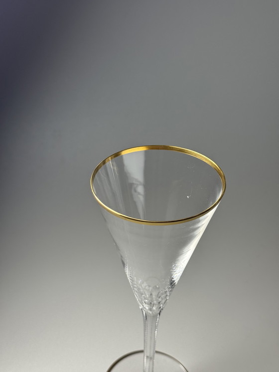 Image 1 of Josephinenhütte “Josephine” Champagne Glasses, Gold Rim, circa 1900 (Set of 6)
