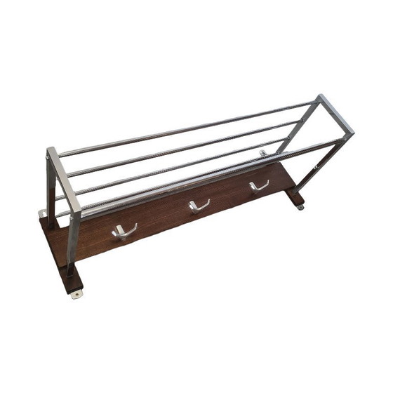 Image 1 of Vintage chromen en houten wandkapstok, jaren 70