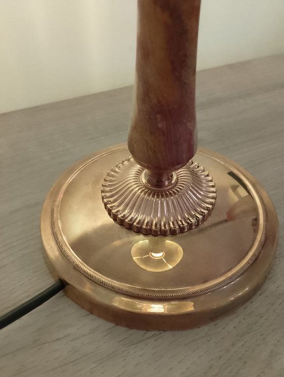 Image 1 of Grote lamp in Empire-stijl van massief brons met onyxafwerking, volledig gerestaureerd.