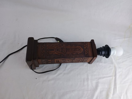 Image 1 of Vintage 1960s Leather Totem Lamp Angel L. Pazmino Aztec Inca maya Brutalist Design, Mid Century Modern Muebles De Estilo