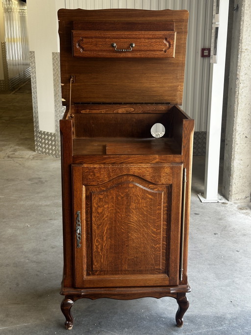 Vintage massief eikenhouten hifi-kast voor platenspeler – ladekasten, Wood