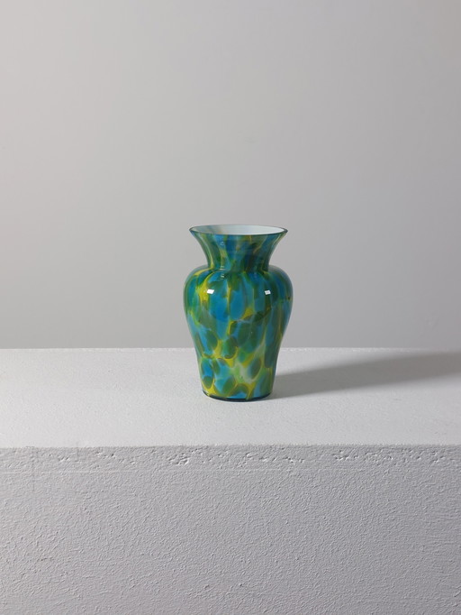 Jarrón vintage de cristal de Murano superpuesto de mediados de siglo, década de 1970