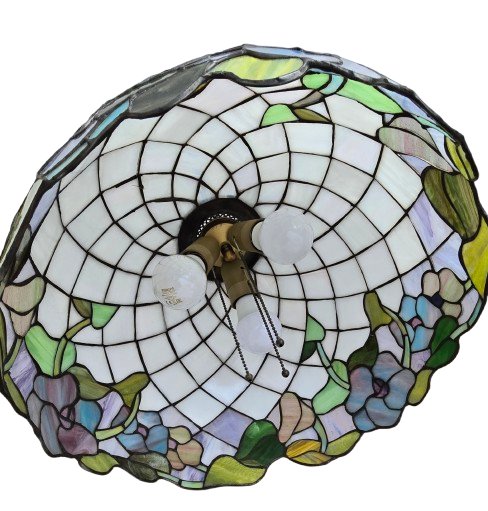 Image 1 of Antieke Tiffany-stijl hanglamp met bloemmotief – 3 lichtpunten