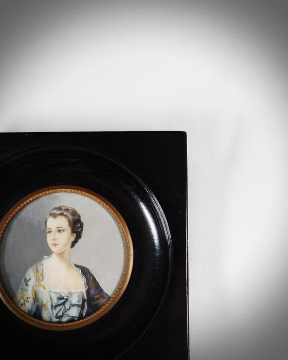 Image 1 of Ritratto in miniatura di Madame de Pompadour dipinto a mano su avorio firmato MAD XIX secolo