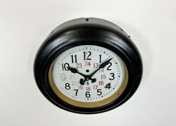 Image 1 of Black Industrial Factory Wall Clock from Siemens, 1930s