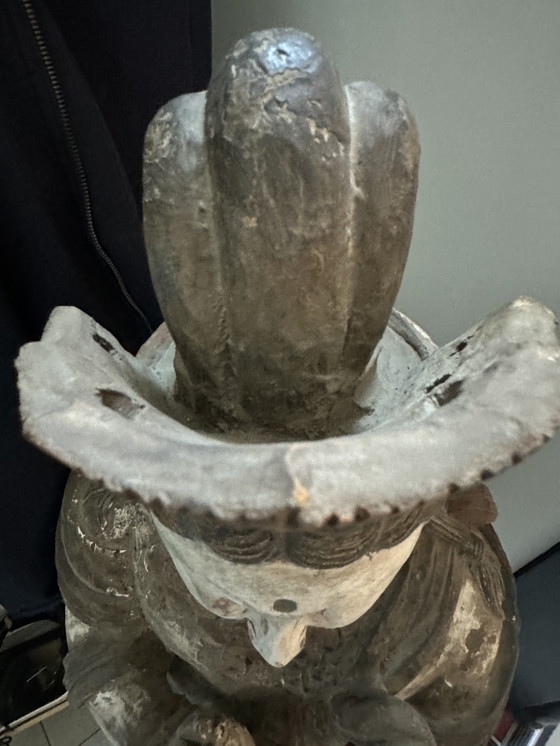 Image 1 of Monumentale, handgeschnitzte chinesische/südostasiatische Tempelstatue aus Holz – Polychromie – 128 cm (Guanyin/Bodhisattva)