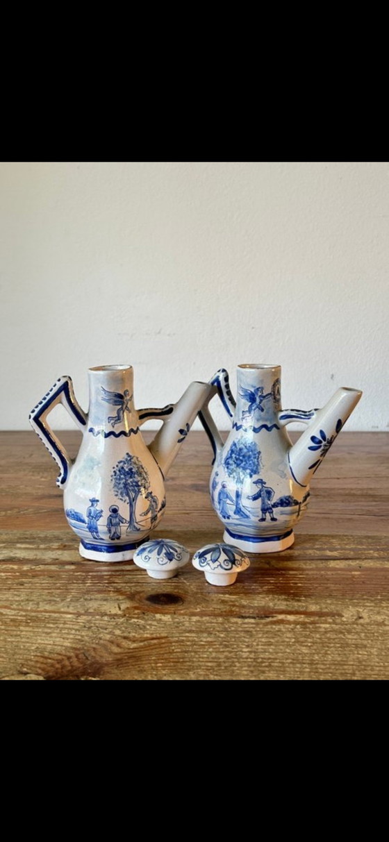 Image 1 of Service à huile et vinaigre Claauw en porcelaine de Delft, 1800-1840