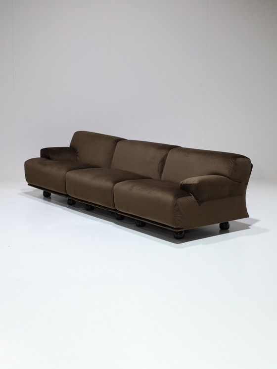 Image 1 of Cassina Fiandra Elements Sofa und Sessel, brauner Samt, 1970er Jahre