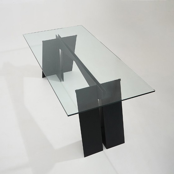 Image 1 of Glass and black metal table, 1970s
