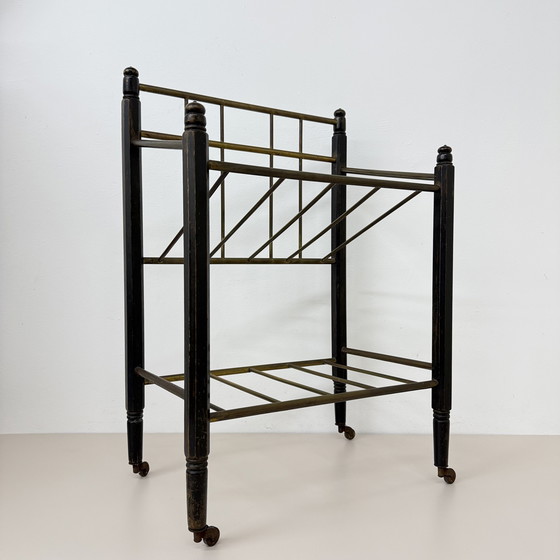 Image 1 of Vintage Wooden Magazine Rack with Brass Details, 1950's