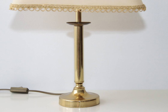 Image 1 of Brass table lamp with fabric border, 43cm, 90s vintage