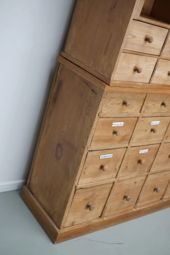 Image 1 of Large antique German apothecary cabinet / display cabinet in pine, early 20th century